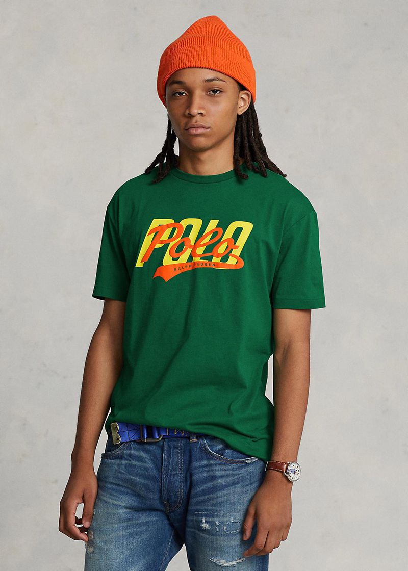 Koszulki Polo Ralph Lauren Męska Zielone Classic Fit Stacked-Logo Jersey 354067-ZWK